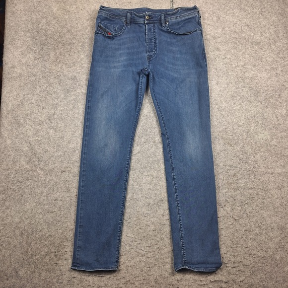 Diesel Buster Regular Slim Tapered Jeans Mens 34x32 Blue Medium Wash Stretch - Picture 1 of 11